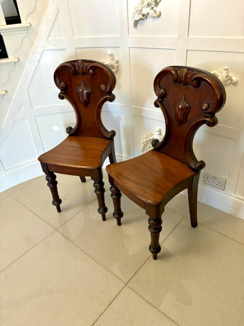 Superb Quality Pair of Antique Victorian Mahogany Hall / Side Chairs
